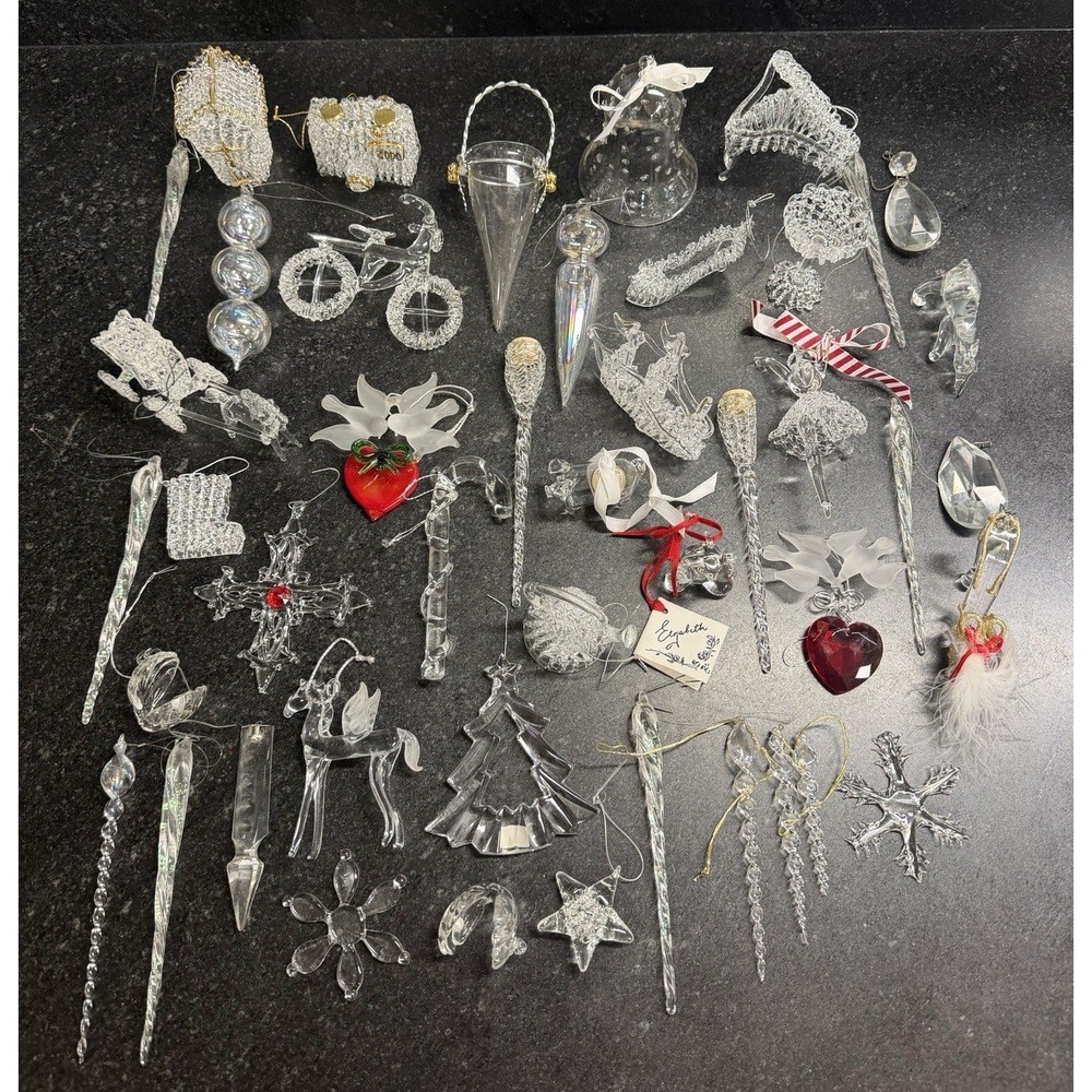 Vintage Mixed Glass Christmas Ornaments Lot Icicles Animals Hearts Shoe Tree 40+ - Picture 3 of 14